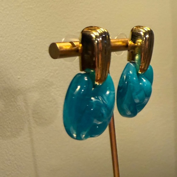 Vintage Gold and Turquoise/Blue 1.5” Drop Earrings - Picture 5 of 7